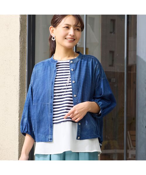 LOBJIE / ロブジェ シャツ・ブラウス | 【洗える】デニムガーゼ ボリュームスリーブシャツ | 詳細1