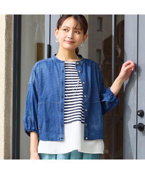 LOBJIE / ロブジェ シャツ・ブラウス | 【洗える】デニムガーゼ ボリュームスリーブシャツ（ダークブルー）