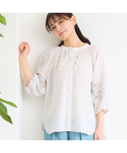 LOBJIE / ロブジェ シャツ・ブラウス | 【洗える】レース接ぎボリュームスリーブブラウス | 詳細1