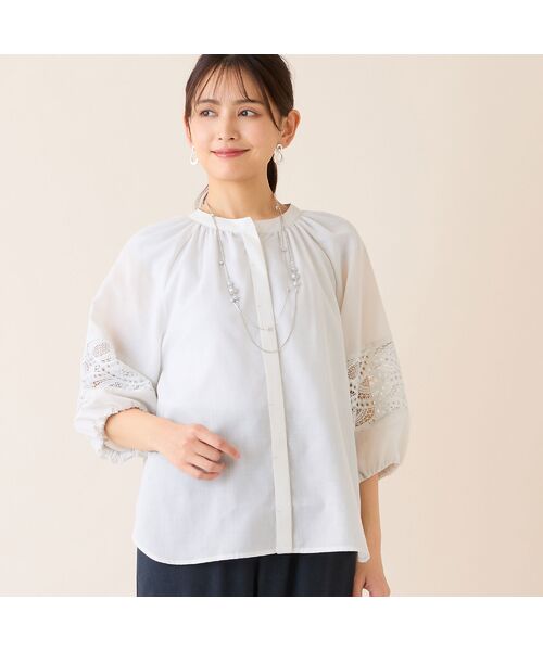 LOBJIE / ロブジェ シャツ・ブラウス | 【洗える】レース接ぎボリュームスリーブブラウス | 詳細4