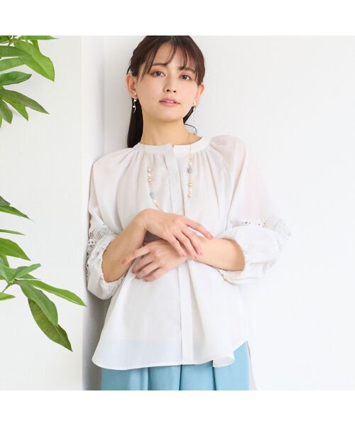LOBJIE / ロブジェ シャツ・ブラウス | 【洗える】レース接ぎボリュームスリーブブラウス（ベージュ）