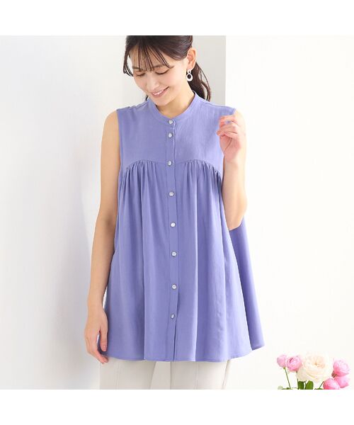 LOBJIE / ロブジェ シャツ・ブラウス | 【洗える】ノースリーブフレアブラウス（ブルー）