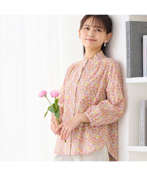 LOBJIE / ロブジェ シャツ・ブラウス | 【洗える・綿100%】リバティプリント パフスリーブシャツ（ピンク）