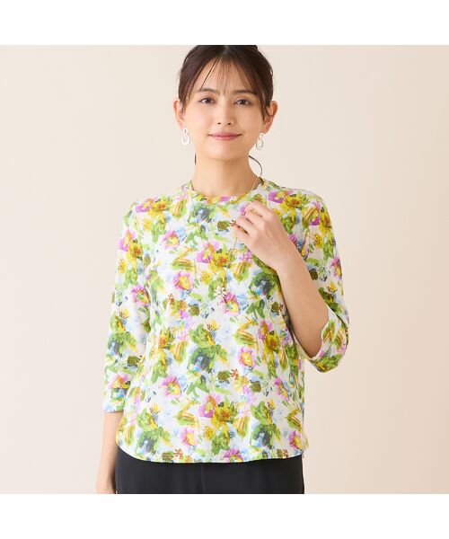 LOBJIE / ロブジェ カットソー | 【洗える・日本製・綿100%】エレガンスフラワーコットンTシャツ | 詳細1