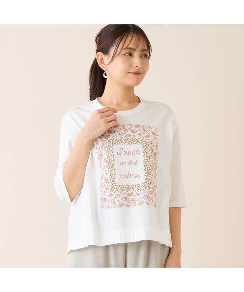 LOBJIE / ロブジェ カットソー | 【洗える・綿100%・日本製】ペイズリーフレーム柄Tシャツ | 詳細1