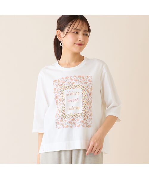 LOBJIE / ロブジェ カットソー | 【洗える・綿100%・日本製】ペイズリーフレーム柄Tシャツ（オレンジ）