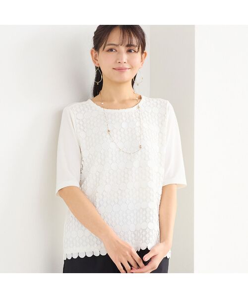 LOBJIE / ロブジェ カットソー | 【洗える・アンサンブル可】サークルレースカットソー（ホワイト）