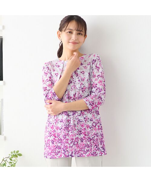 LOBJIE / ロブジェ カットソー | 【洗える・日本製】フラワーガーデンチュニック（ピンク）