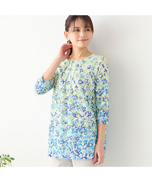 LOBJIE / ロブジェ カットソー | 【洗える・日本製】フラワーガーデンチュニック（ブルー）