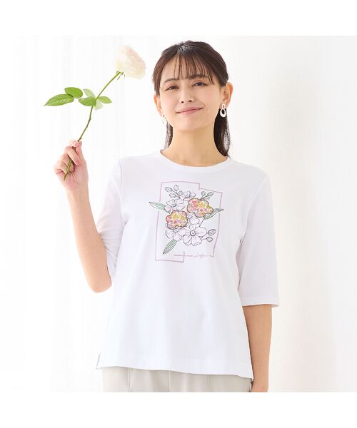 LOBJIE / ロブジェ カットソー | 【洗える・綿100%】アップリケTシャツ（ホワイト）