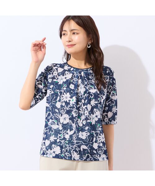 LOBJIE / ロブジェ カットソー | 【洗える・日本製】ポップフラワー柄カットソー（ダークブルー）