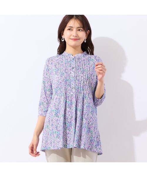 LOBJIE / ロブジェ カットソー | 【洗える】小花柄ピンタックチュニック（バイオレット）