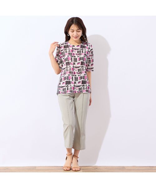 LOBJIE / ロブジェ カットソー | 【洗える・日本製】レイヤード風幾何柄Tシャツ | 詳細5