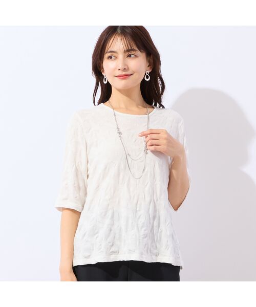 LOBJIE / ロブジェ カットソー | 【洗える・綿100%・日本製】強撚ジャカードTシャツ（ホワイト）