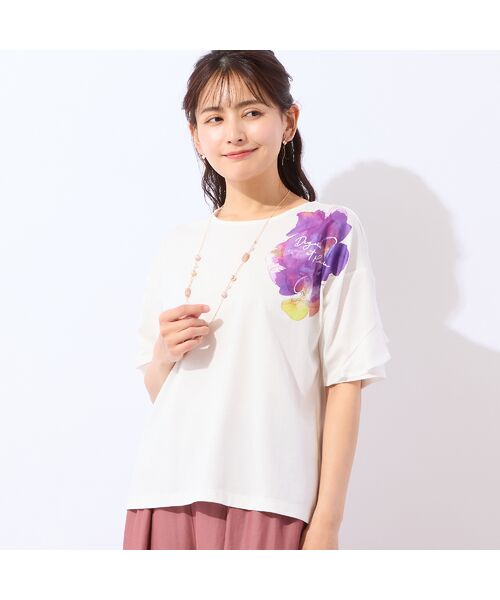 LOBJIE / ロブジェ カットソー | 【洗える・綿100%】フリルスリーブTシャツ（ホワイト）