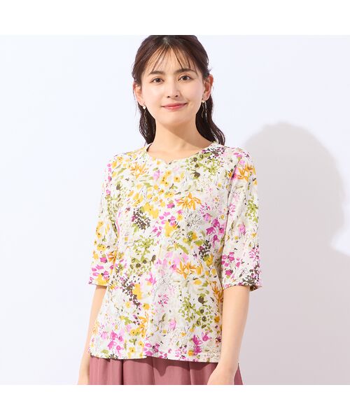 LOBJIE / ロブジェ カットソー | 【洗える・接触冷感・日本製・綿100%】ミニフラワーTシャツ | 詳細1