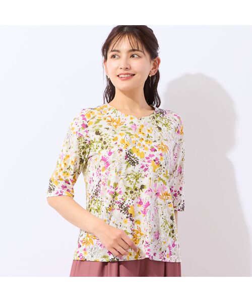 LOBJIE / ロブジェ カットソー | 【洗える・接触冷感・日本製・綿100%】ミニフラワーTシャツ（ピンク）