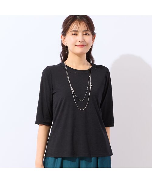 LOBJIE / ロブジェ カットソー | 【洗える・日本製】襟ぐり刺繍Tシャツ | 詳細1