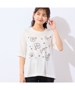LOBJIE / ロブジェ カットソー | 【洗える・綿100%】花刺繍AラインTシャツ