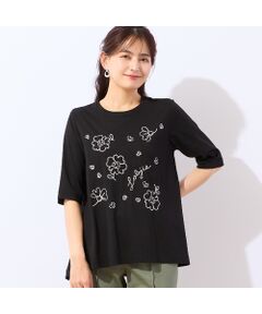 LOBJIE / ロブジェ カットソー | 【洗える・綿100%】花刺繍AラインTシャツ