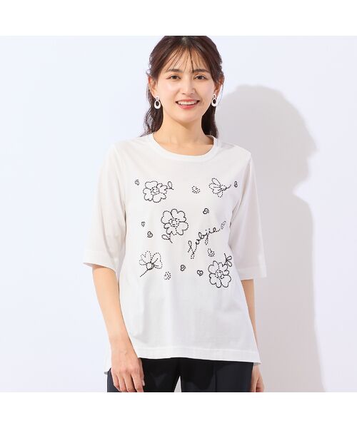 LOBJIE / ロブジェ カットソー | 【洗える・綿100%】花刺繍AラインTシャツ | 詳細1