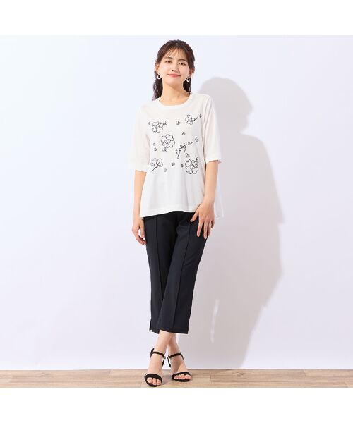 LOBJIE / ロブジェ カットソー | 【洗える・綿100%】花刺繍AラインTシャツ | 詳細4