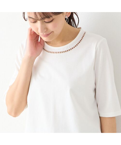 LOBJIE / ロブジェ カットソー | 【洗える・綿100%・日本製】ハシゴ刺繍コットンTシャツ | 詳細2