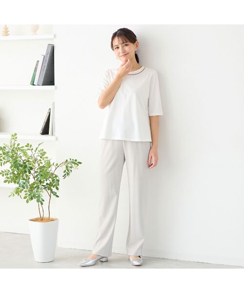LOBJIE / ロブジェ カットソー | 【洗える・綿100%・日本製】ハシゴ刺繍コットンTシャツ | 詳細4