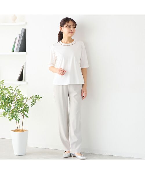 LOBJIE / ロブジェ カットソー | 【洗える・綿100%・日本製】ハシゴ刺繍コットンTシャツ | 詳細5