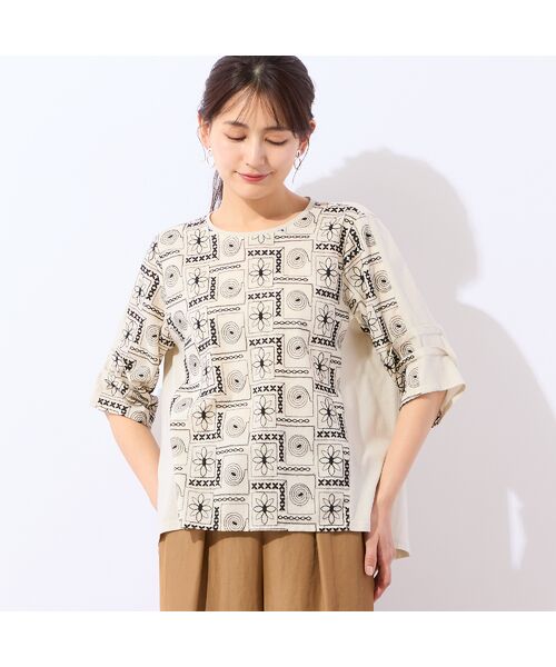 LOBJIE / ロブジェ カットソー | 【洗える・日本製】フロント刺繍入りプルオーバー（ベージュ）