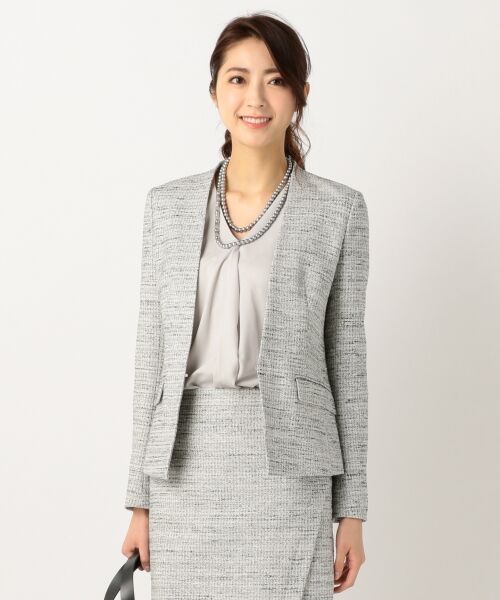 セール 17春 Domani3月号掲載 セットアップ可 Grains Tweed ジャケット ノーカラージャケット L Size Onward 大きいサイズ エルサイズオンワード ファッション通販 タカシマヤファッションスクエア