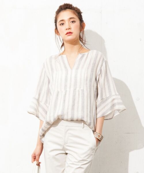 セール】 【洗える！】LIBECO LINEN スキッパーチュニック ブラウス