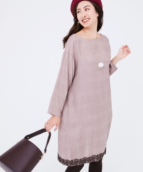 セール 17秋のweb限定カラー ドライレーヨングレンチェック ワンピース ミニ丈 ひざ丈ワンピース L Size Onward 大きいサイズ エルサイズオンワード ファッション通販 タカシマヤファッションスクエア