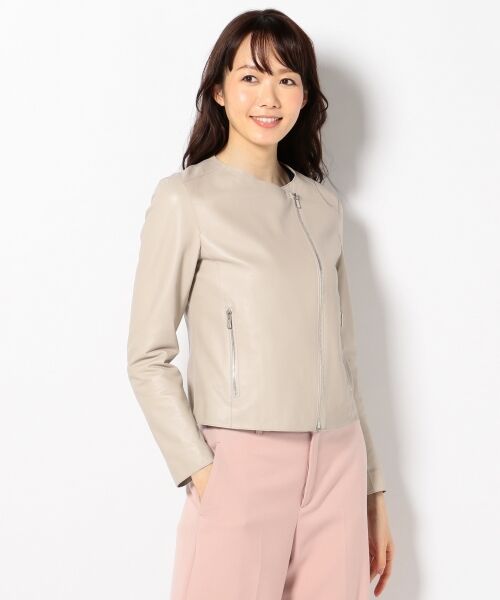 セール ソフトシープレザー ノーカラージャケット レザーブルゾン ジャケット L Size Onward 大きいサイズ エルサイズオンワード ファッション通販 タカシマヤファッションスクエア