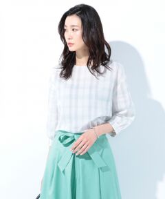 【洗える】コットンテンセルチェック ブラウス