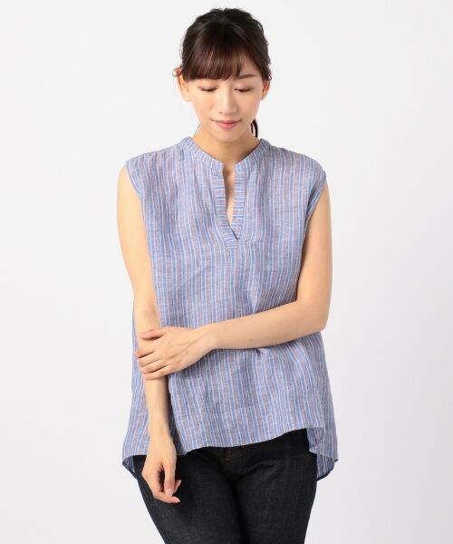 ★【2018夏の一部店舗限定】LIBECO LINEN スキッパーノースリーブ ブラウス