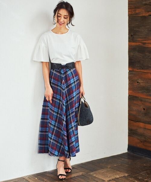 セール】 【洗える】LIBECO HERRINGBONE PLAID フレアスカート （ミニ