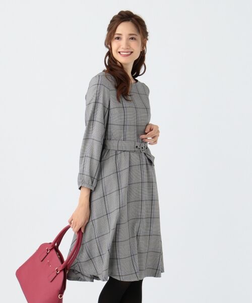 セール 洗える ベルテッドチェック ワンピース ミニ丈 ひざ丈ワンピース L Size Onward 大きいサイズ エルサイズオンワード ファッション通販 タカシマヤファッションスクエア