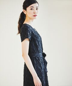 L size ONWARD(大きいサイズ) / エルサイズオンワード ドレス | 【ウエストベルト付】グラフィックカットジャカード ワンピース