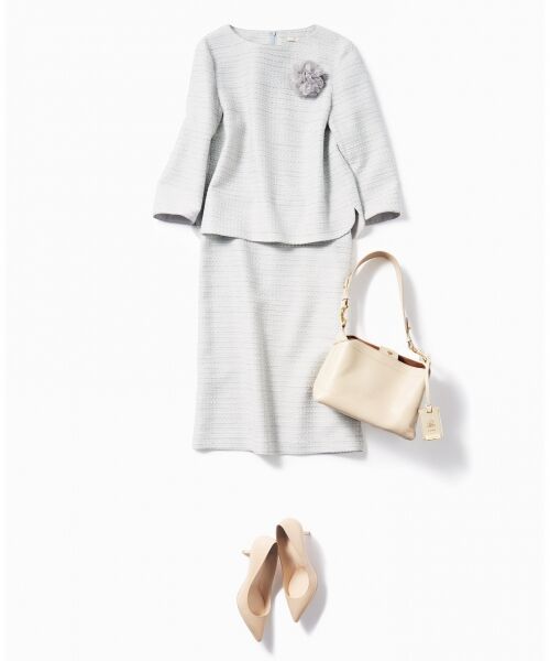 L size ONWARD(大きいサイズ) / エルサイズオンワード ミニ・ひざ丈スカート | カラミツイード スカート(検索番号W27)(ライトグレー系1)