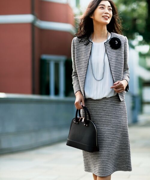 L size ONWARD(大きいサイズ) / エルサイズオンワード ミニ・ひざ丈スカート | カラミツイード スカート(検索番号W27)(ブラック系1)