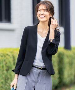 L size ONWARD(大きいサイズ) / エルサイズオンワード ノーカラージャケット | 【セットアップ対応】セレモニーダブルクロス カラーレス ジャケット