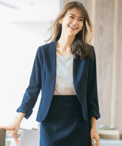 L size ONWARD(大きいサイズ) / エルサイズオンワード ノーカラージャケット | 【セットアップ対応】セレモニーダブルクロス カラーレス ジャケット