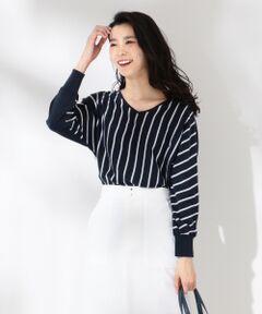 L size ONWARD(大きいサイズ) / エルサイズオンワード ニット・セーター | 【洗える】ストライプVネック ニット