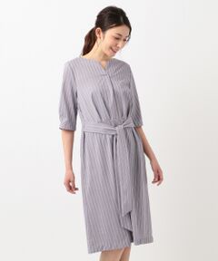 L size ONWARD(大きいサイズ) / エルサイズオンワード ミニ丈・ひざ丈ワンピース | 【イージーケア】ツイルマルチストライプ ワンピース