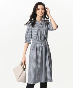 L size ONWARD(大きいサイズ) / エルサイズオンワード ミニ丈・ひざ丈ワンピース | 【イージーケア】ツイルマルチストライプ ワンピース