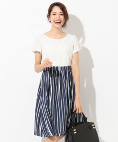 L size ONWARD(大きいサイズ) / エルサイズオンワード ミニ丈・ひざ丈ワンピース | 【洗える】マルチストライプコンビ ワンピース