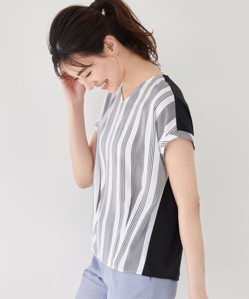 L size ONWARD(大きいサイズ) / エルサイズオンワード Tシャツ | 【安座間美優着用】Crossed Stripe 半袖カットソー | 詳細5