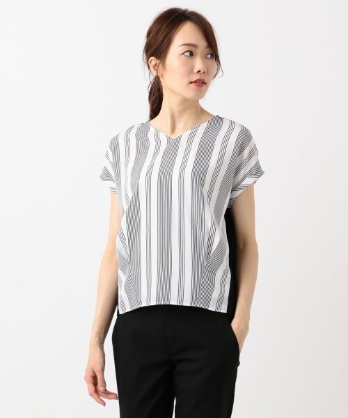 L size ONWARD(大きいサイズ) / エルサイズオンワード Tシャツ | 【安座間美優着用】Crossed Stripe 半袖カットソー | 詳細9