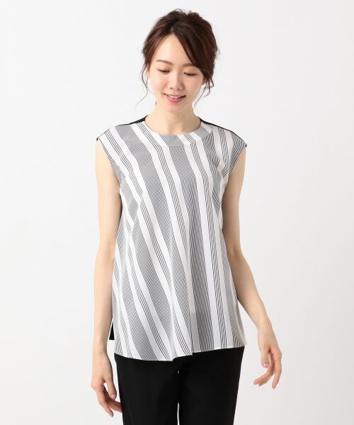 L size ONWARD(大きいサイズ) / エルサイズオンワード Tシャツ | Crossed Stripe ノースリーブカットソー | 詳細2